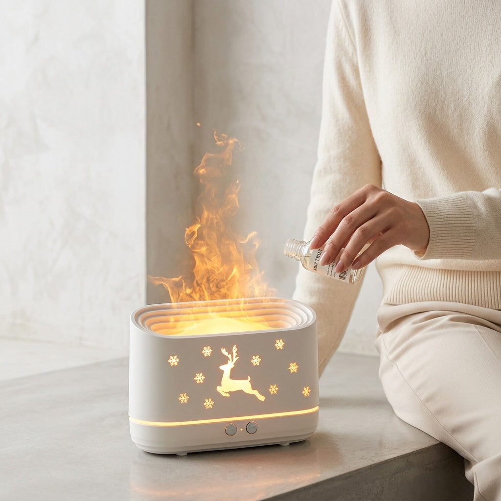 Flame Humidifier Lamp with Ultrasonic Mist