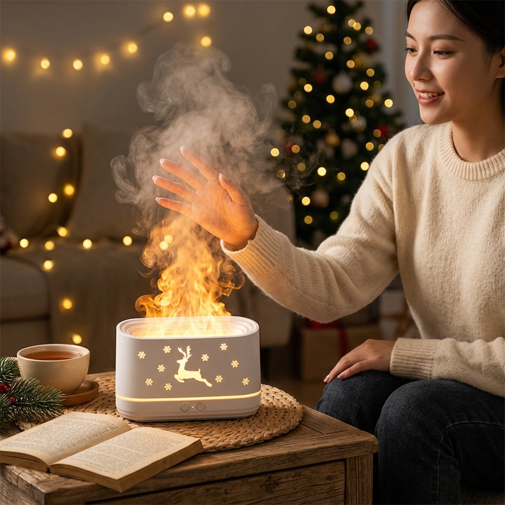 Flame Humidifier Lamp with Ultrasonic Mist