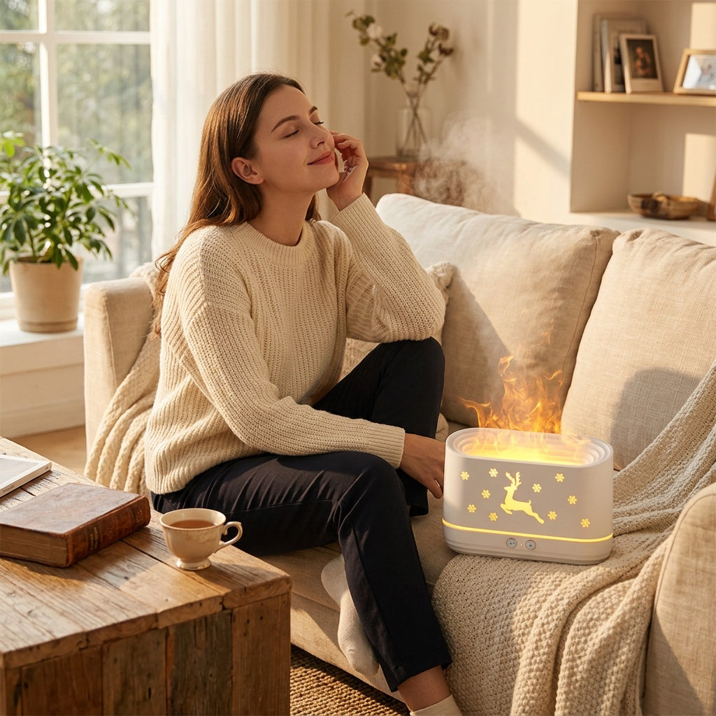 Flame Humidifier Lamp with Ultrasonic Mist